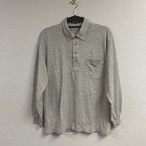 Men's Gray Vintage 90s 2000s Andre Valentino Long Sleeves Gray Polo Shirt Size L